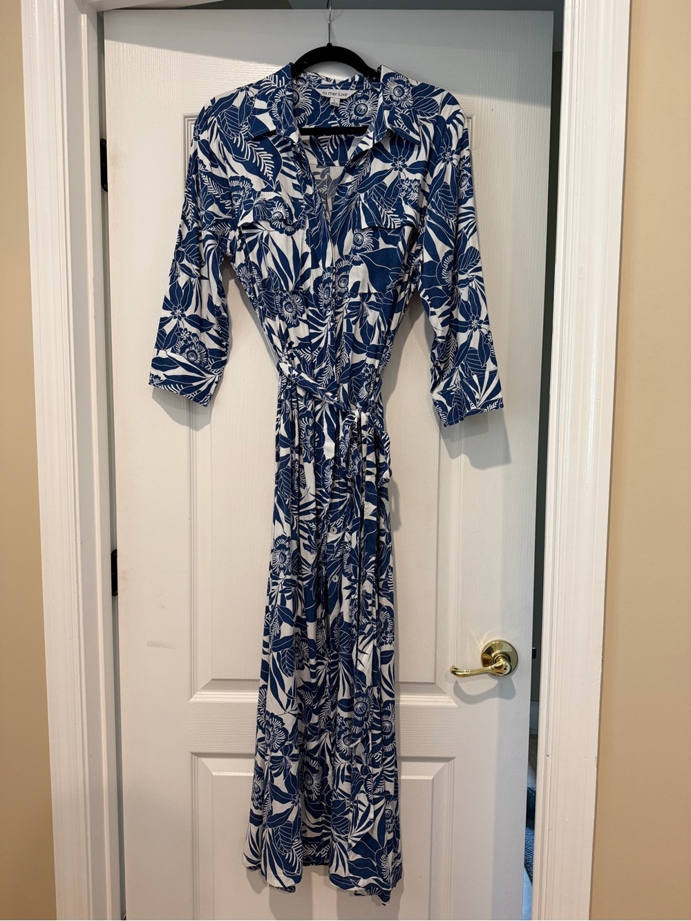 La Mer Luxe Blue & White Floral Maxi Wrap Dress